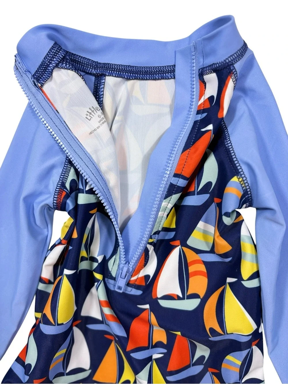 Little Me Infant Blue Sailboat Rash Guard Swim One-Piece